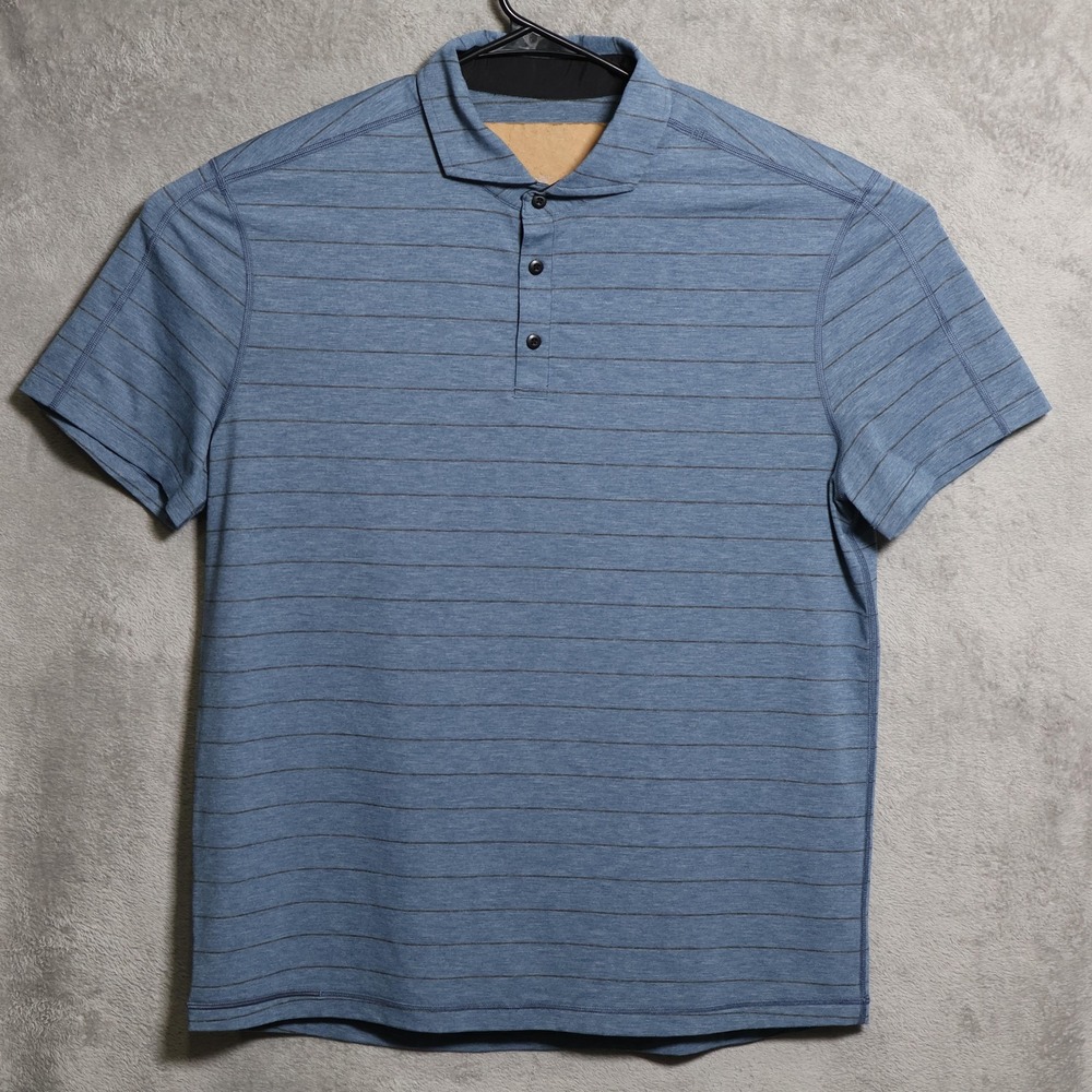 Lululemon Tech Polo Shirt Mens XL Blue Heather Striped Performance Golf Stretch - Picture 2 of 8